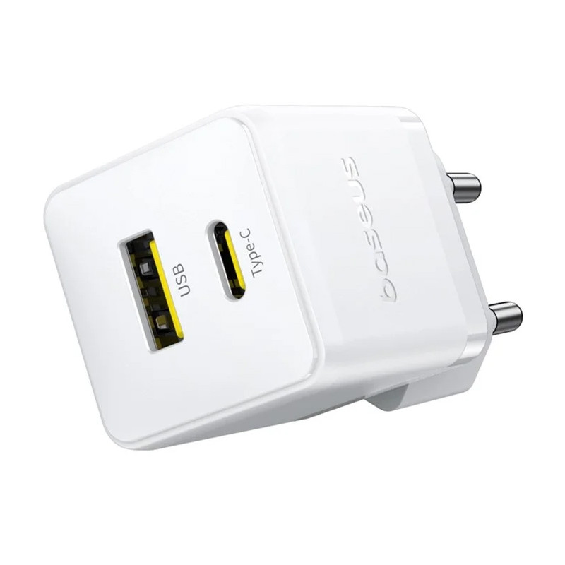 Фото МЗП Baseus Palm Fast Charger PD20W+QC3.0 (1USB-A/1C) + кабель Type-C to Type-C (P10111608) (Moon White) в маназині vchehle.ua