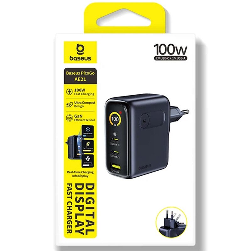 СЗУ Baseus PicoGo AE21 Fast Charger 100W (1USB-A/2C) + кабель Type-C to Type-C (E0121B) (Cosmic Black) в магазине vchehle.ua