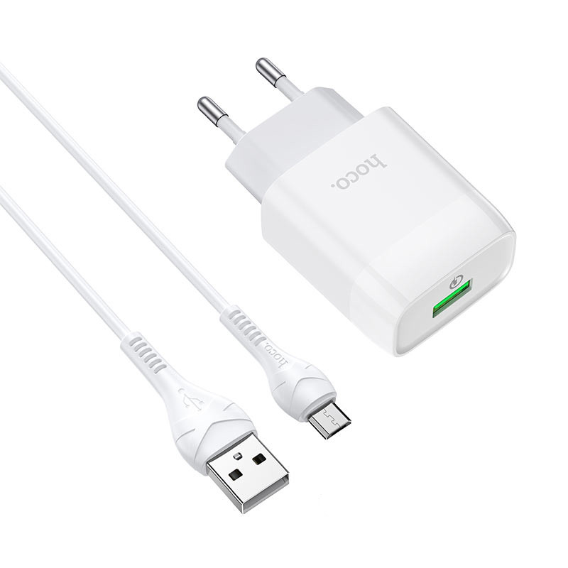 МЗП Hoco C72Q Glorious QC3.0 18W (1USB-A) + кабель USB to MicroUSB (Білий)