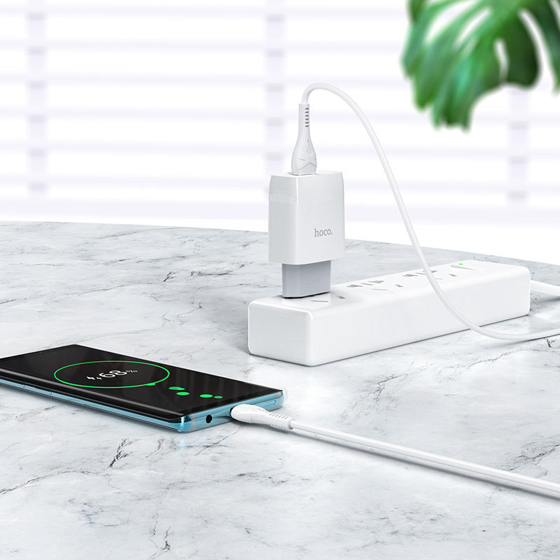 МЗП Hoco C72Q Glorious QC3.0 18W (1USB-A) + кабель USB to MicroUSB (Білий) в магазині vchehle.ua