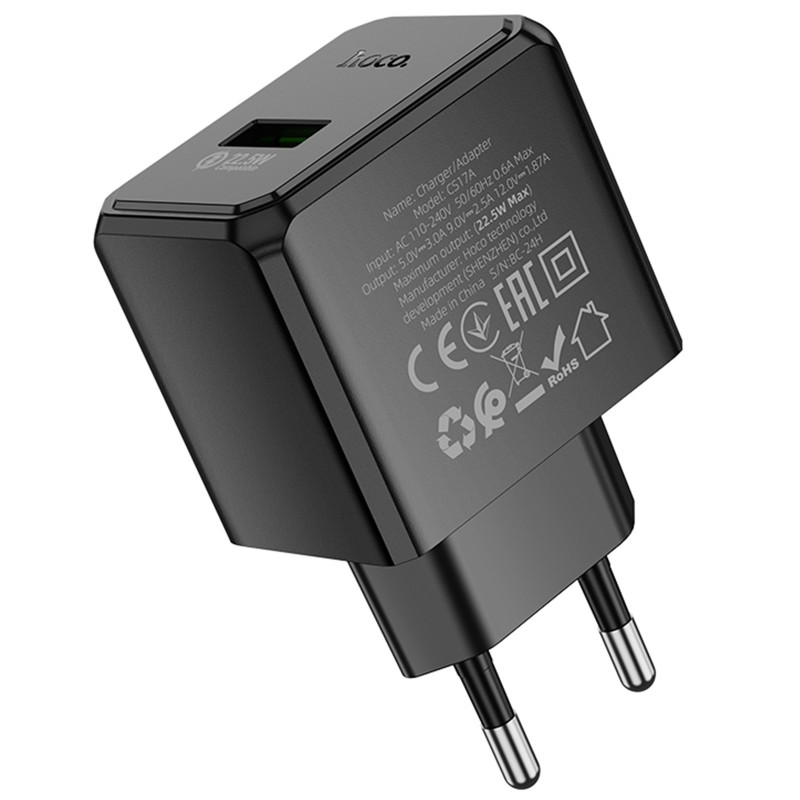 Фото СЗУ Hoco CS17A Wish QC3.0 22.5W (1USB-A) (Black) в магазине vchehle.ua