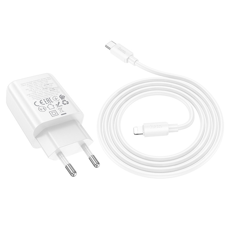 Фото СЗУ Hoco N63 Gentle PD30W+QC3.0 (1USB-A/1C) + кабель Type-C to Lightning (White) на vchehle.ua