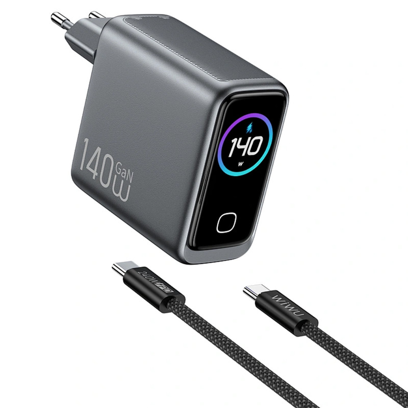 Фото МЗП WIWU CHG200 Voyager PD140W+QC3.0 (1USB-A/3C) + кабель Type-C to Type-C (Grey) на vchehle.ua