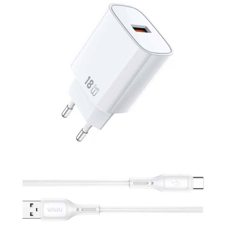 МЗП WIWU G006 Essen QC3.0 18W GaN (1USB-A) + кабель USB to Type-C