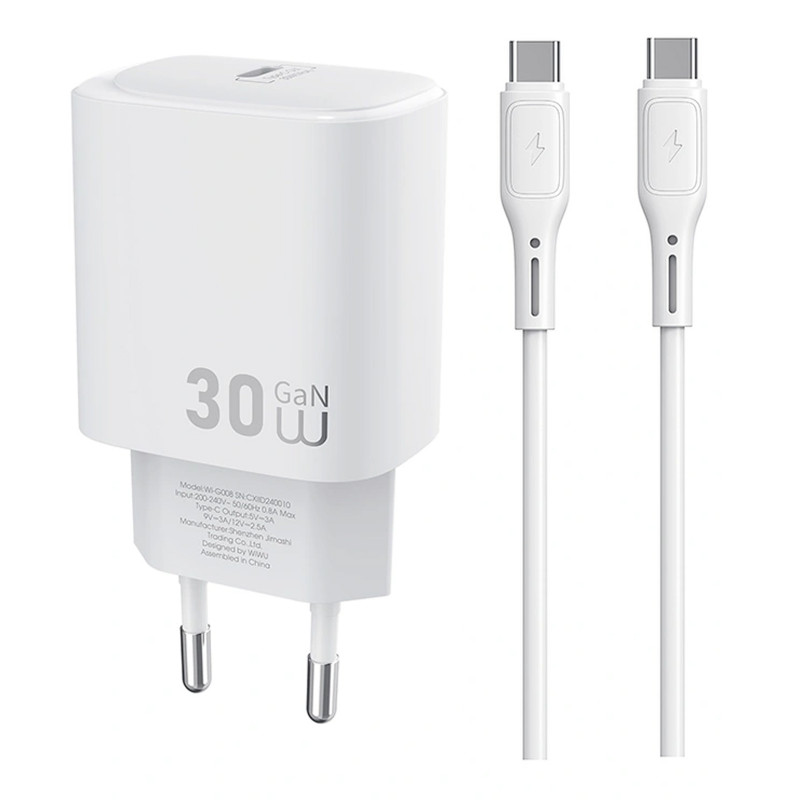 МЗП WIWU G008 Essen PD30W GaN (1USB-C) + кабель Type-C to Type-C