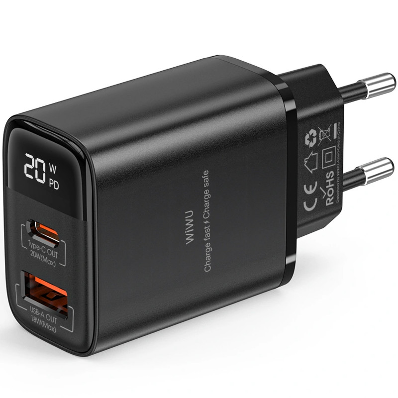 Фото МЗП WIWU G009 Firefly PD20W+QC3.0 GaN (1USB-A/1C) (Black) в маназині vchehle.ua
