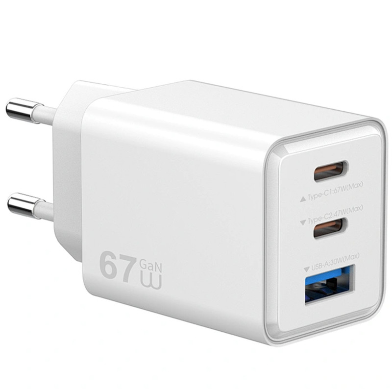 Фото МЗП WIWU G026 Cube PD67W+QC3.0 GaN (1USB-A/2C) (White) на vchehle.ua