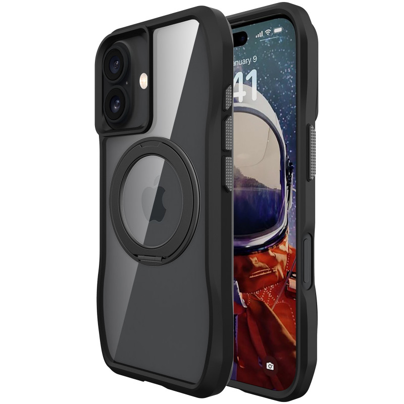 Фото TPU+PC чехол Space Octagon Magnetic Safe with aluminium ring для Apple iPhone 16 (6.1") (Black) на vchehle.ua