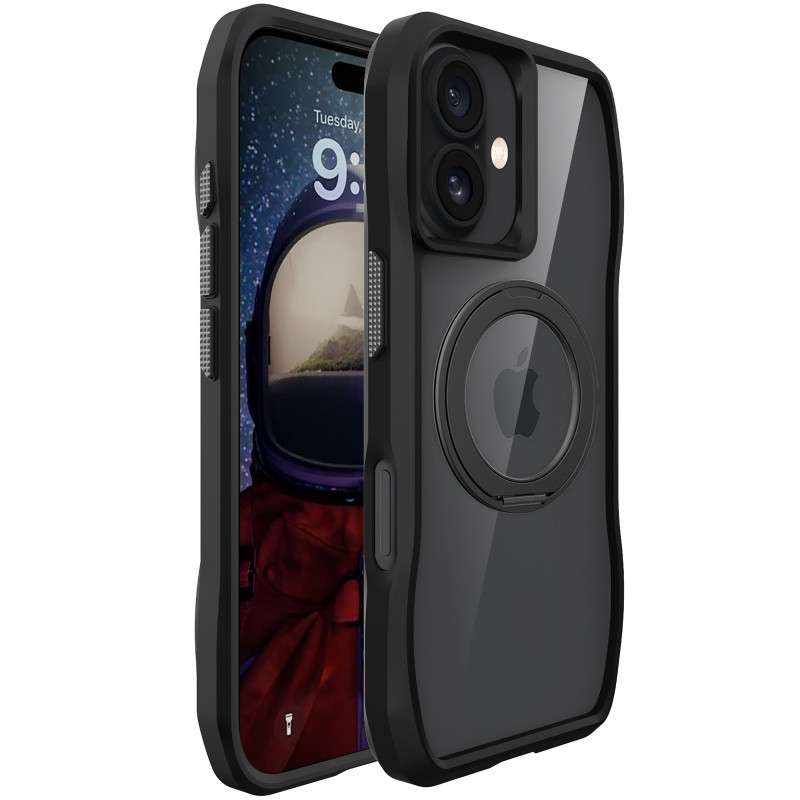 TPU+PC чохол Space Octagon Magnetic Safe with aluminium ring на Apple iPhone 17 (6.3") (Black)