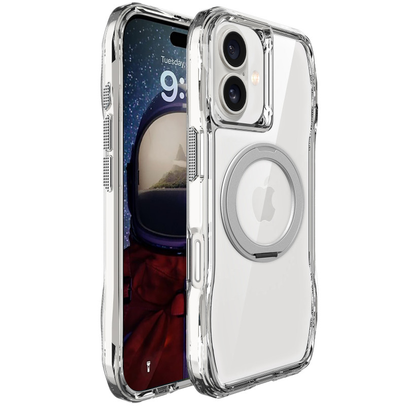 TPU+PC чохол Space Octagon Magnetic Safe with aluminium ring на Apple iPhone 17 (6.3") (Silver)