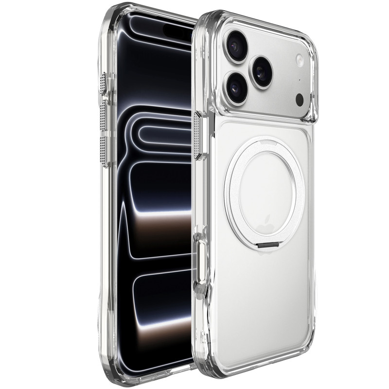 TPU+PC чохол Space Octagon Magnetic Safe with aluminium ring на Apple iPhone 17 Pro (6.3") (Silver)