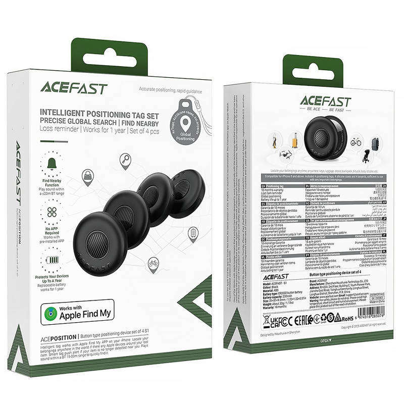 Замовити Трекер Acefast S1 Findy 230 mAh (4ps) (Black) на vchehle.ua