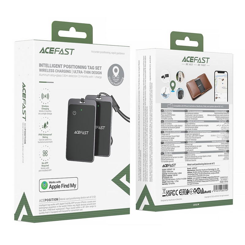Замовити Трекер Acefast S3 Metal Card 100 mAh (2ps) (Gray) на vchehle.ua