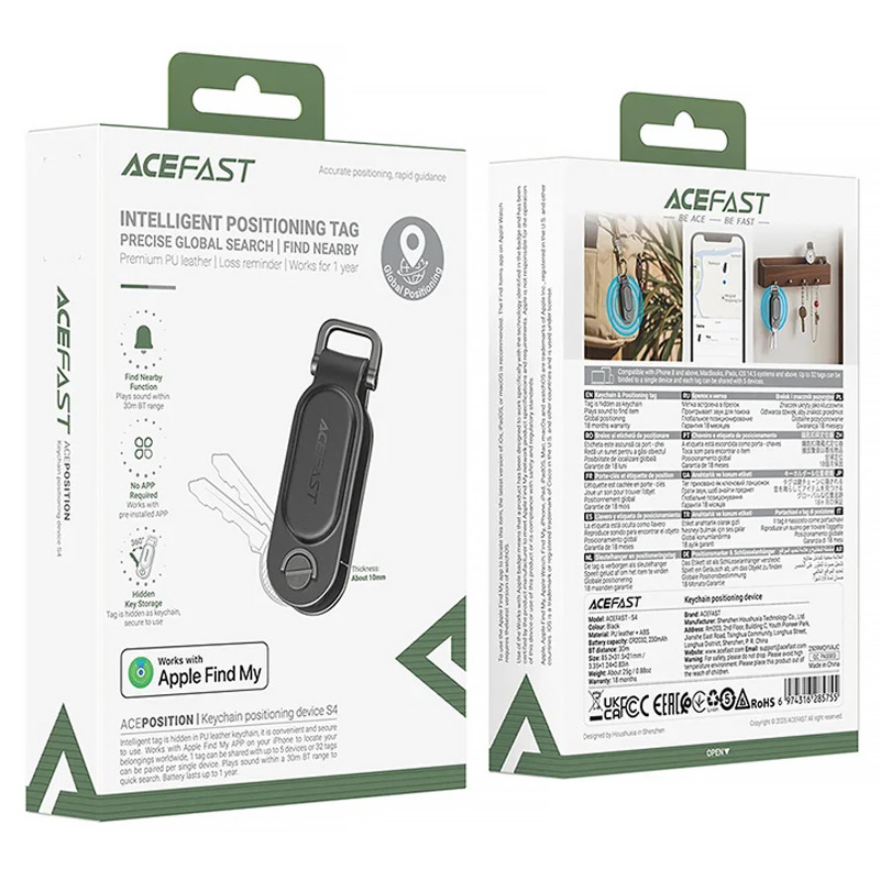 Трекер Acefast S4 Keychain Tag 230 mAh (Black) в магазині vchehle.ua