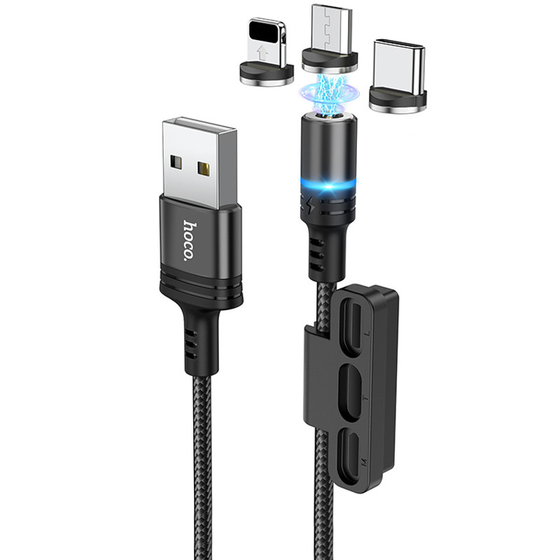 Уцінка Дата кабель Hoco DU42 Magnetic 3in1 Lightning-microUSB-Type-C (1m) (Дефект пакування / Чорний)