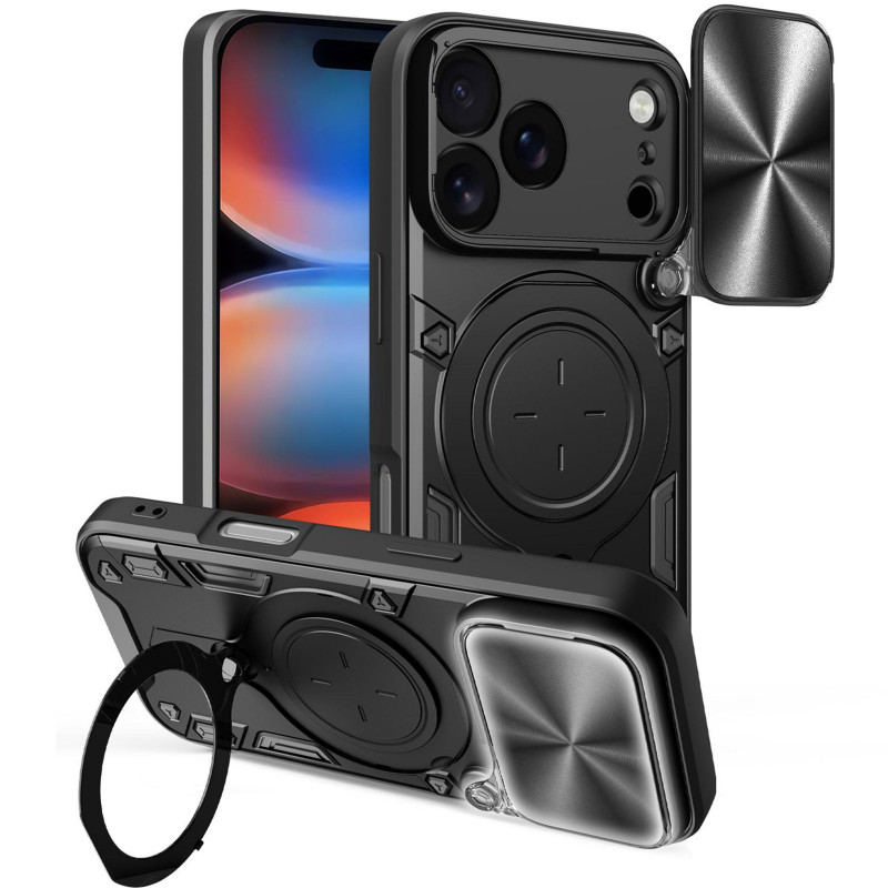 Фото Ударопрочный чехол Bracket case with Magnetic для Apple iPhone 17 Pro (6.3") (Black) на vchehle.ua