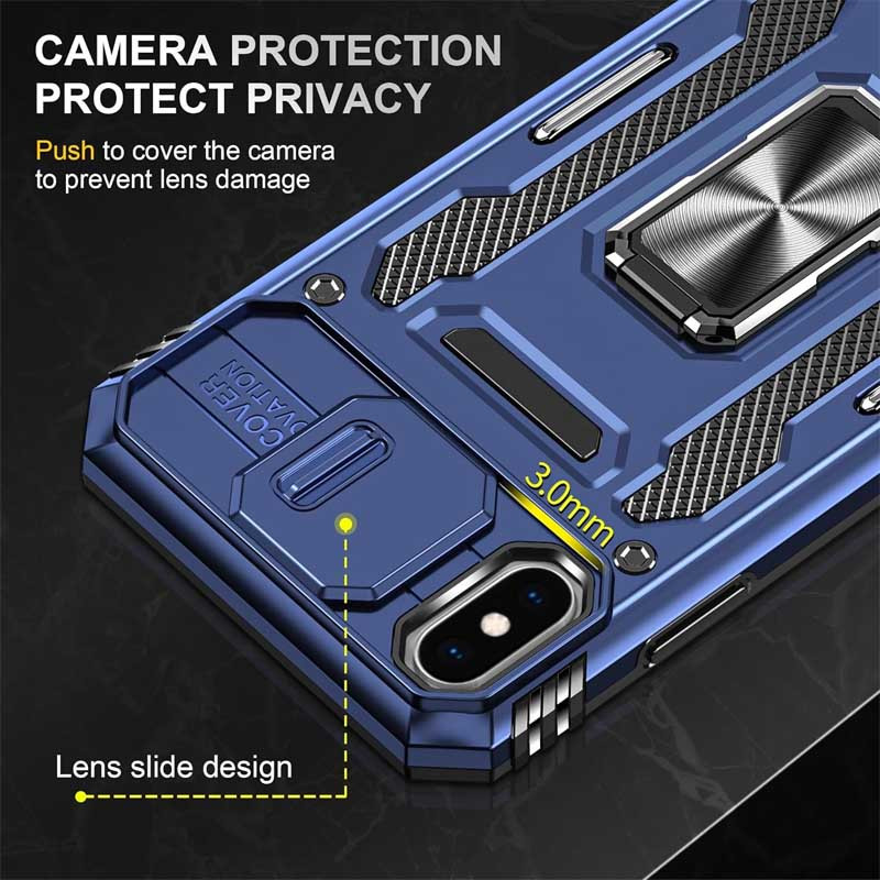 Замовити Удароміцний чохол Camshield Army Ring на Apple iPhone X / XS (5.8") (Синій / Navy) на vchehle.ua