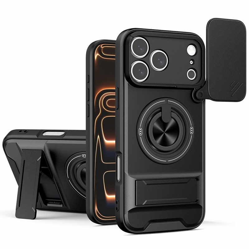 Ударопрочный чехол Camshield StandRing case для Apple iPhone 17 Pro (6.3") (Black)