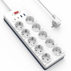 Подовжувач WIWU S008 Power Strip PD20W (2USB-A/2C/10xSocket) (2m)