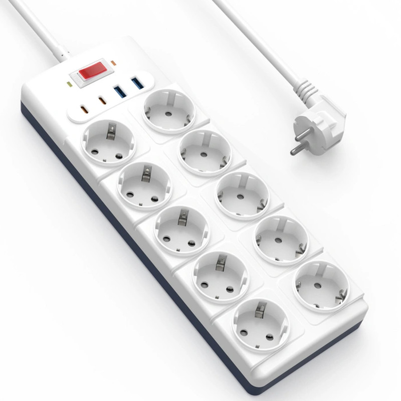 Подовжувач WIWU S008 Power Strip PD20W (2USB-A/2C/10xSocket) (2m) (White)