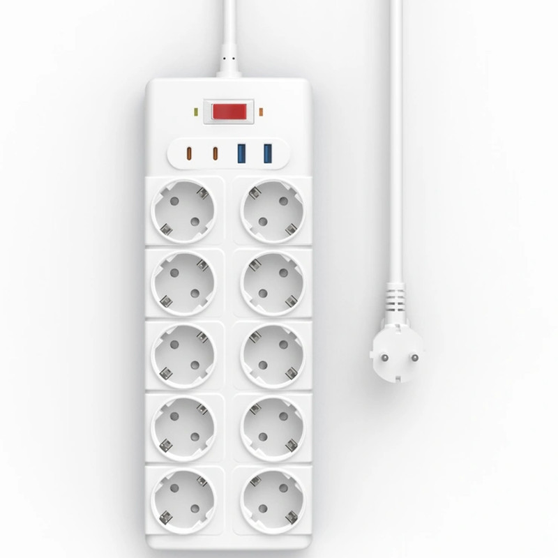 Фото Подовжувач WIWU S008 Power Strip PD20W (2USB-A/2C/10xSocket) (2m) (White) на vchehle.ua