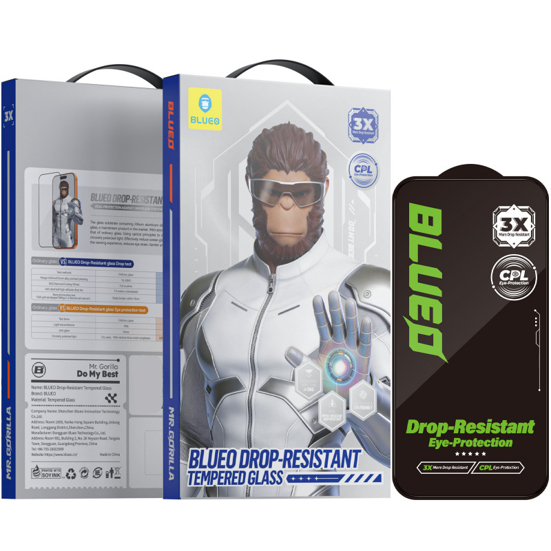 Защитное 2.5D стекло Blueo Drop-Resistant (35+ KG) для Apple iPhone 17 / 17 Pro / 16 Pro (6.3") (Черный)