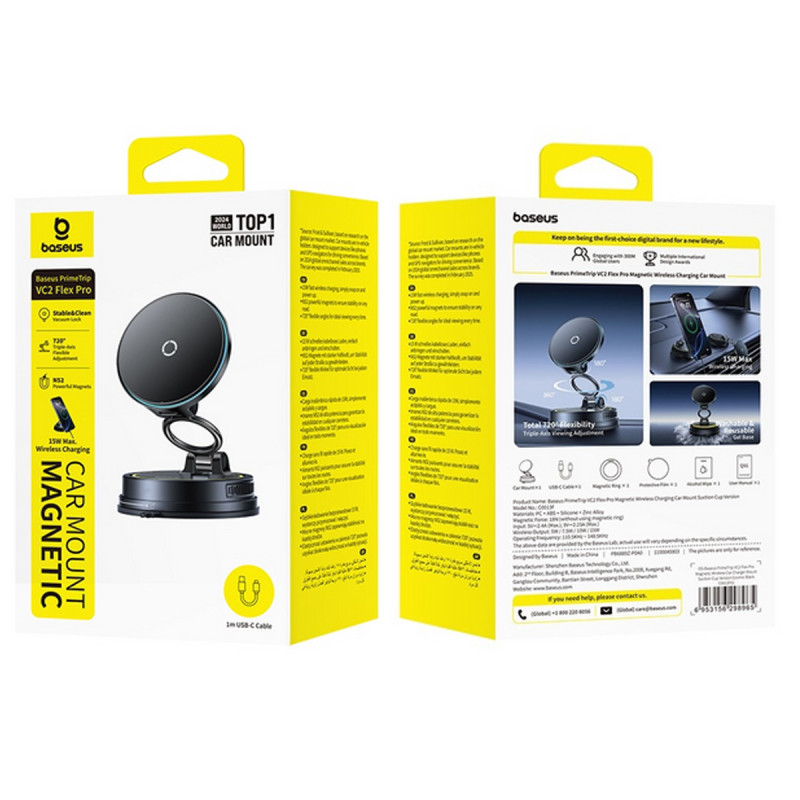 Фото Автотримач з БЗП Baseus PrimeTrip VC2 Flex Pro Magnetic Wireless Charging (C0013F) (Cosmic Black) на vchehle.ua