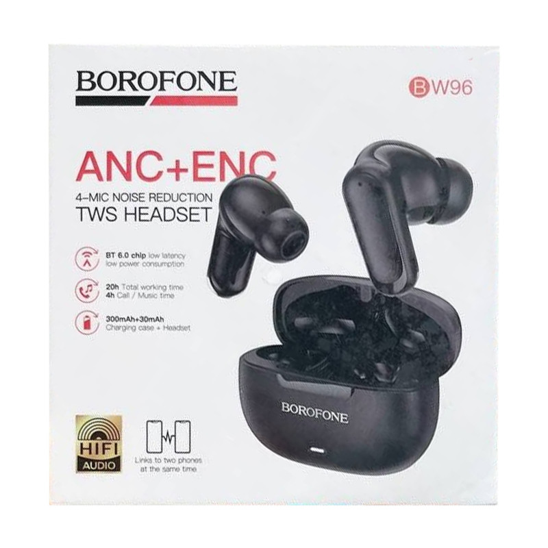Фото Беспроводные TWS наушники Borofone BW96 Mellow ANC+ENC (Black) на vchehle.ua
