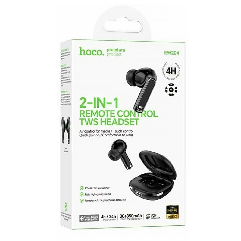 Фото Бездротові TWS навушники Hoco EW204 Verso + пульт дистанційного керування (Black) на vchehle.ua