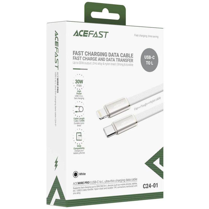 Дата кабель Acefast C24-01 Type-C to Lightning 30W (1.2m) (White) в магазине vchehle.ua