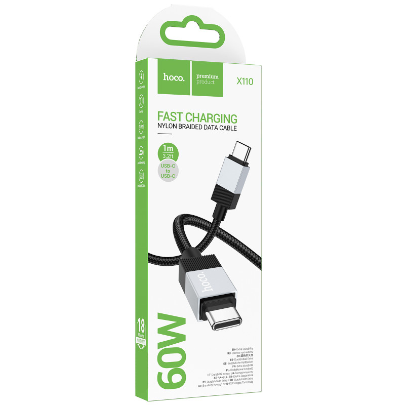 Фото Дата кабель Hoco X110 Honorific USB to Type-C 3A (1m) (Black) на vchehle.ua
