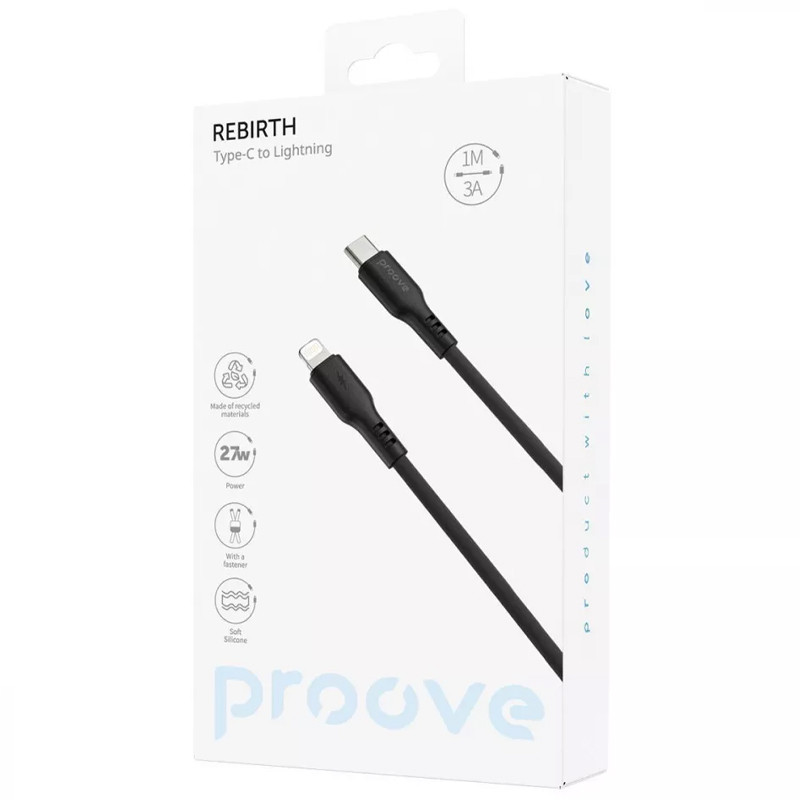 Фото Дата кабель Proove Rebirth Type-C to Lightning 27W (1m) (Black) в маназині vchehle.ua