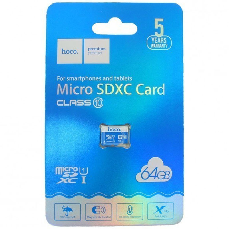Фото Карта памяти Hoco microSDXC Class 10 - 64GB (без адаптера) (Бело - голубой) на vchehle.ua
