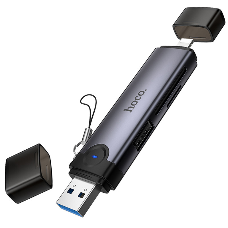 Картридер Hoco HB56A Victory 5in1 Lightning/USB2.0 to SD/TF3.0 + USB 2.0 (Metal gray)