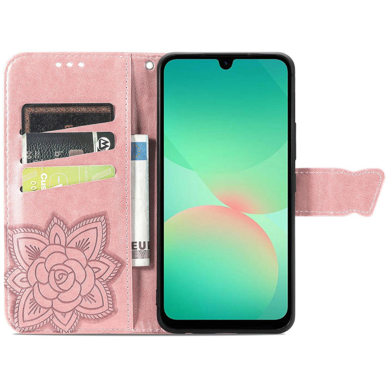Фото Кожаный чехол-книжка Butterfly Pattern для Samsung Galaxy A36 5G / A37 5G / A56 5G (Rose Gold) в магазине vchehle.ua