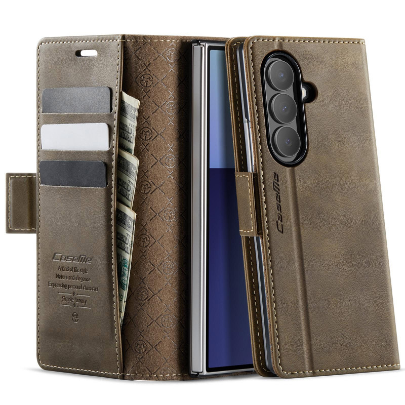 Фото Шкіряний чохол-книжка CaseMe Velvet Matte для Samsung Galaxy Z Fold7 (Coffee) на vchehle.ua