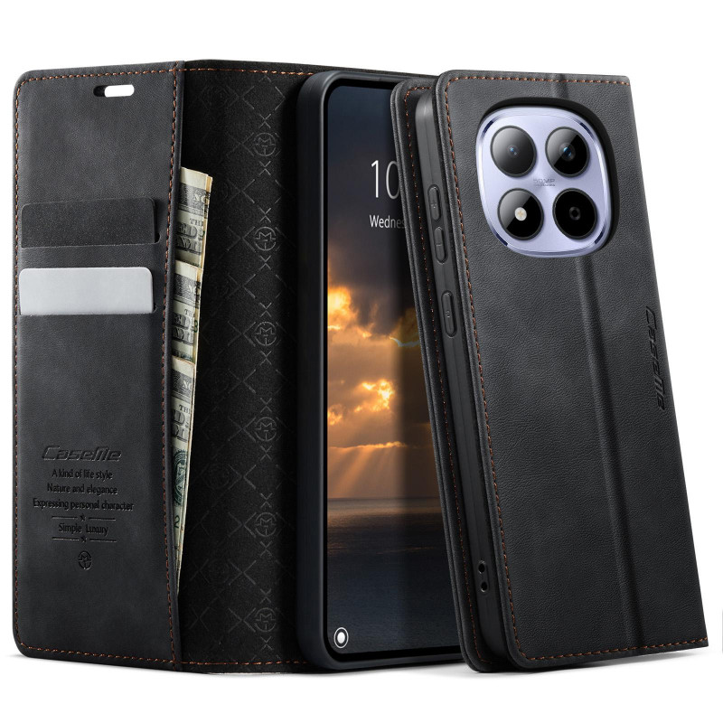 Фото Шкіряний чохол-книжка CaseMe Velvet Matte для Xiaomi Redmi Note 15 Pro 5G (Black) на vchehle.ua