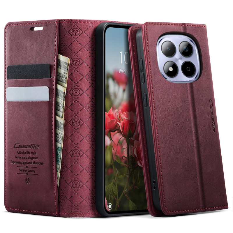 Фото Шкіряний чохол-книжка CaseMe Velvet Matte для Xiaomi Redmi Note 15 Pro 5G (Red) на vchehle.ua