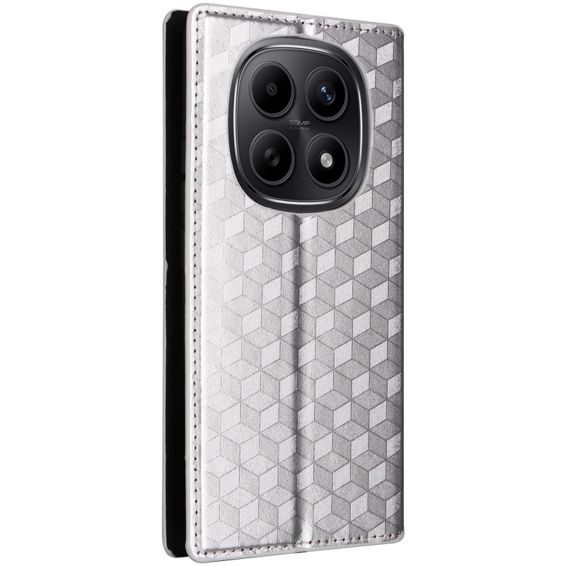 Фото Шкіряний чохол-книжка Rhombus Book на Xiaomi Redmi Note 15 4G/5G (EU) / Poco M8 (Silver) на vchehle.ua