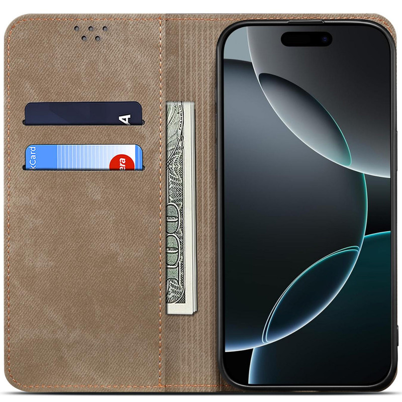 Фото Кожаный чехол-книжка Urban Denim series для Samsung Galaxy A36 5G / A37 5G / A56 5G (Khaki) на vchehle.ua