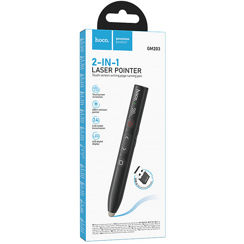 Фото Лазерна указка Hoco GM203 Touch + стілус 180mAh (Black) на vchehle.ua