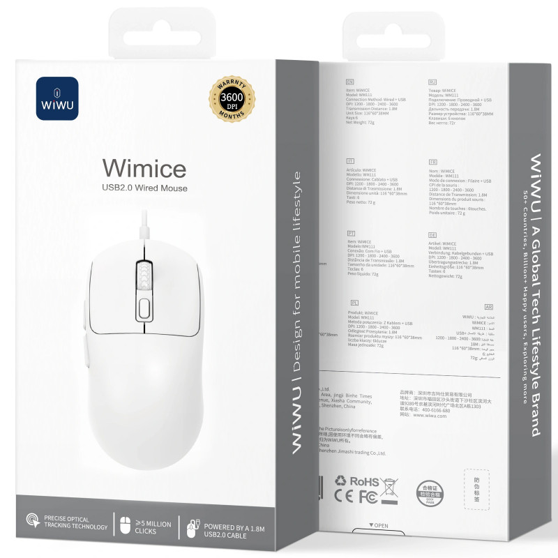 Фото Миша провідна WIWU WM111 Wired Mouse (White) на vchehle.ua