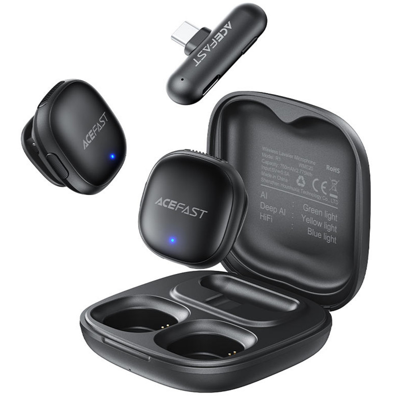 Фото Петличный беспроводной микрофон Acefast R1 Type-C (Black) на vchehle.ua