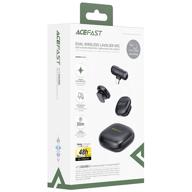 Купить Петличный беспроводной микрофон Acefast R1 Type-C (Black) на vchehle.ua