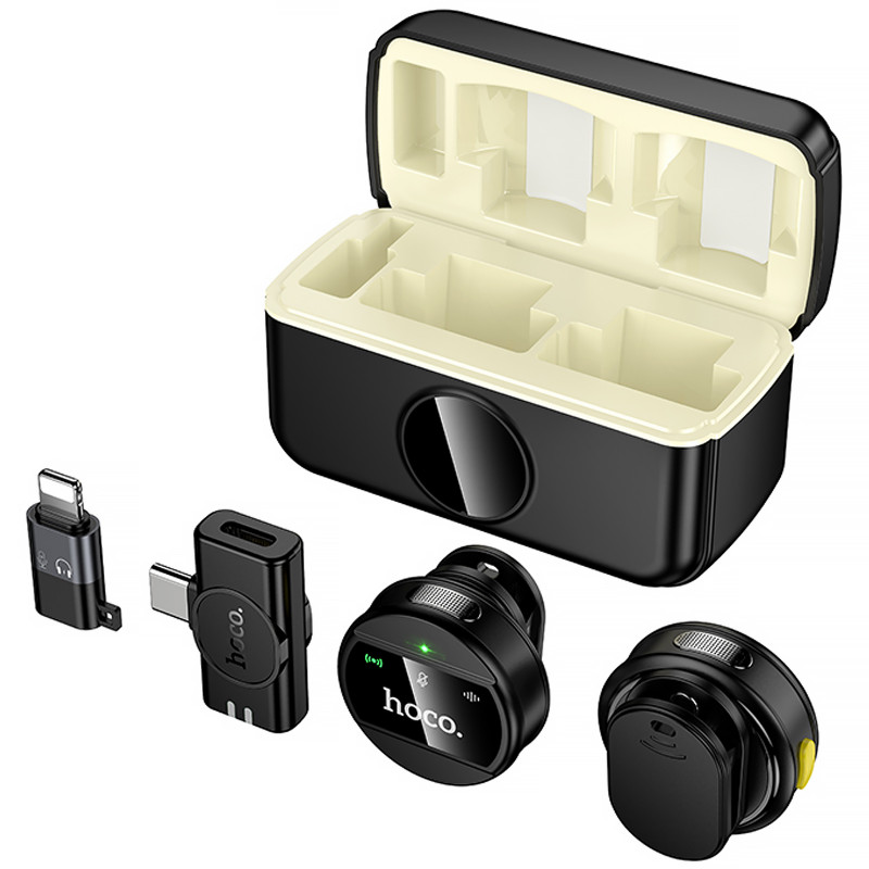 Фото Петличный беспроводной микрофон Hoco L22 Bright 2in1 (Lightning/Type-C) (Black) на vchehle.ua