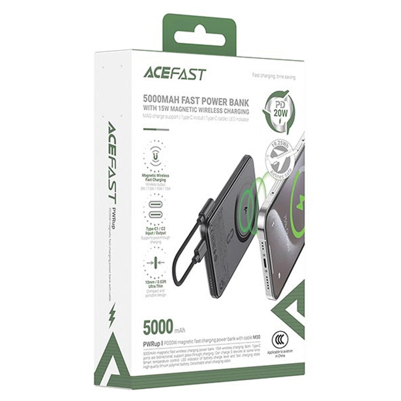 Заказать Power Bank Acefast 5000 mAh M30 PD20W с БЗУ with cable (Black) на vchehle.ua