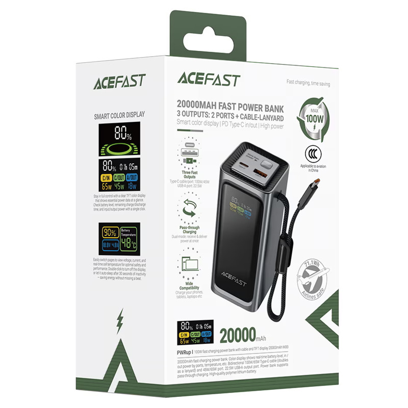 Power Bank Acefast 20000 mAh M33 100W (Metal gray) в магазине vchehle.ua