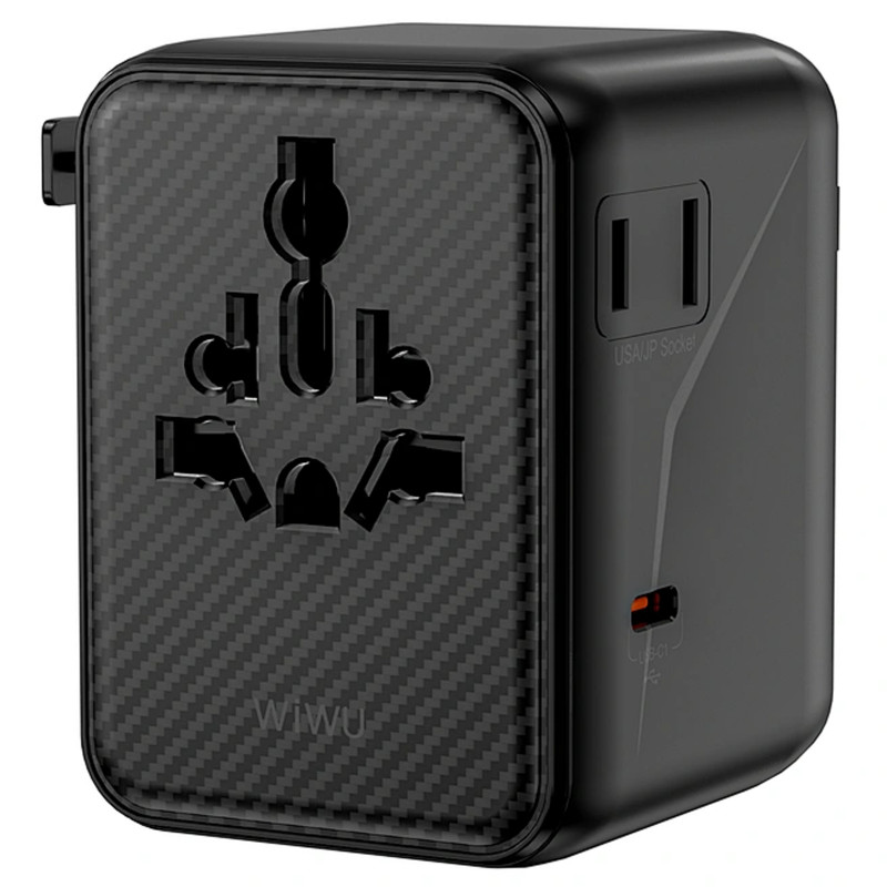Мережевий універсальний перехідник WIWU UA010 Warrior GaN 45W + 2USB-A/3C (Black) в магазині vchehle.ua