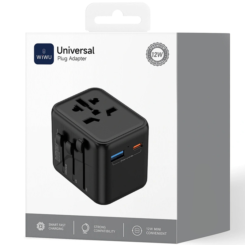 Заказать Сетевой универсальный переходник WIWU UA012 Warrior 12W + 1USB-A/1C (Black) на vchehle.ua