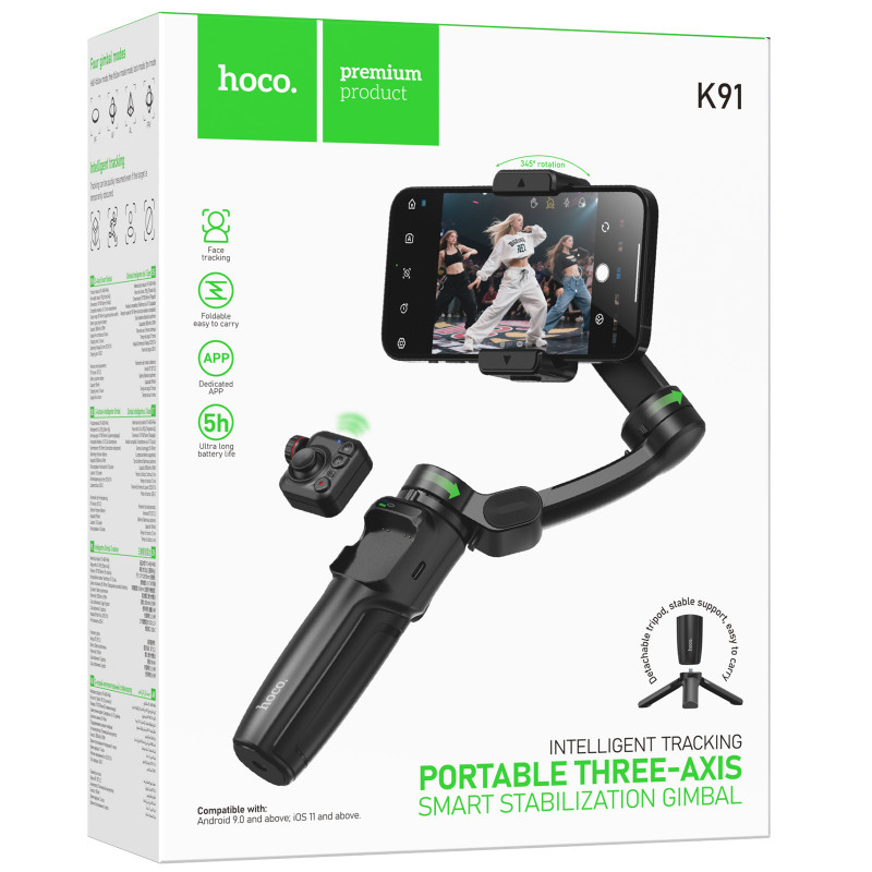 Фото Стабилизатор Hoco K91 Support 3-axis smart gimbal (Black) на vchehle.ua